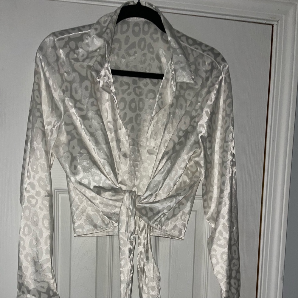 Nasty Gal Tops | Silky Cheetah Blouse | Color: White | Size: 6